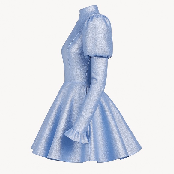 Dolls Kill Astrid Mini Dress | Glitter Blue Party Gothic Skater Dress (S) - Picture 3 of 14